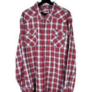 Wrangler Men's Button Shirt 3XL‎ Red Plaid Western Cowboy Work Outdoors Camping